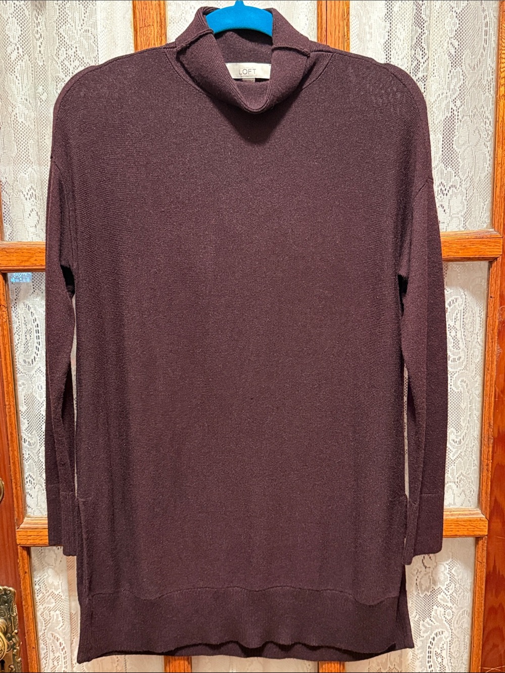 LOFT Women's Dark Plum Lightweight Turtleneck Sweater